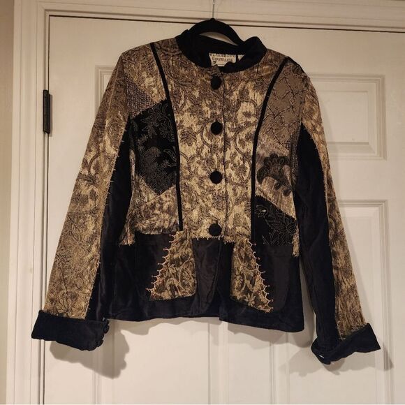 Flashback Couture vintage black and tan velvet feel jacket - Picture 1 of 6